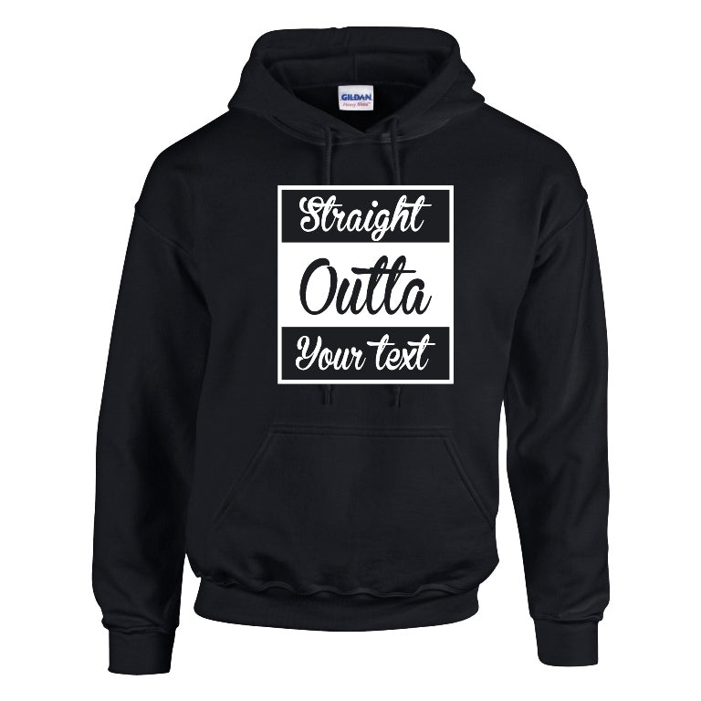 NEO01136 Straight Outta (Your Text) Mens Unisex Cotton Hoodie Black 8 sizes Printed