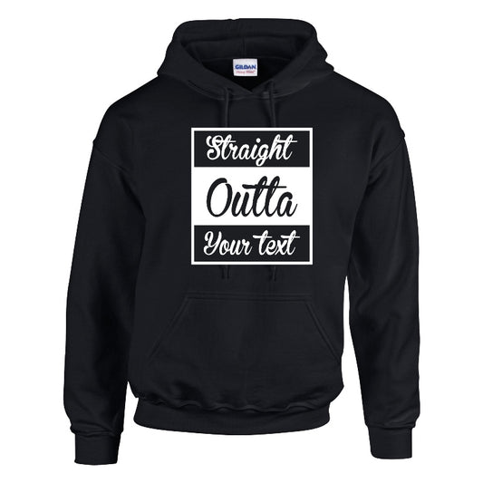 NEO01136 Straight Outta (Your Text) Mens Unisex Cotton Hoodie Black 8 sizes Printed