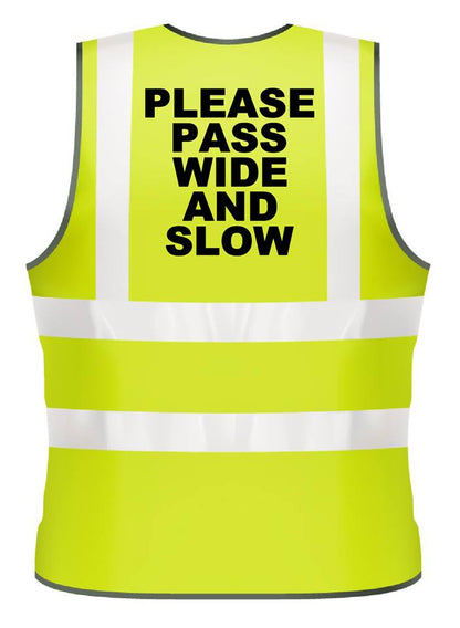 NEO00952 Adults Hi-Viz printed please pass wide and slow safety wear for horse riding