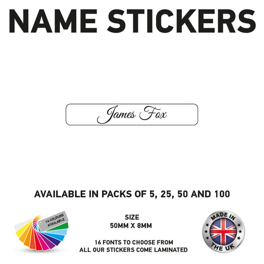 NS02 Name Sticker 50mm x 8mm Personalised kids label Name School Tags Vinyl
