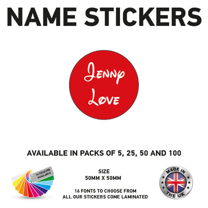 NS03 Name Sticker 50mm x 50mm Personalised Circle kids Name School Tags Vinyl