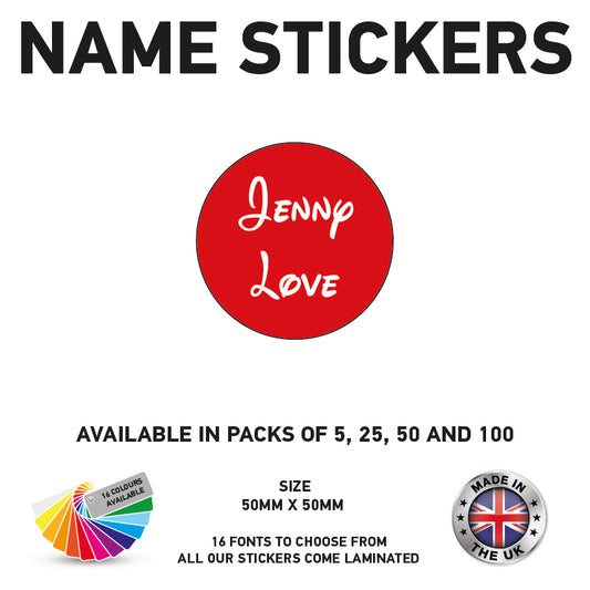 NS03 Name Sticker 50mm x 50mm Personalised Circle kids Name School Tags Vinyl