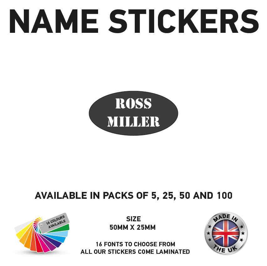 NS05 Name Sticker 50mm x 50mm Personalised Oval Label kids Name School Tag Vinyl