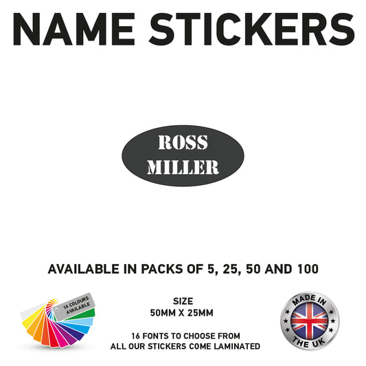 NS05 Name Sticker 50mm x 50mm Personalised Oval Label kids Name School Tag Vinyl