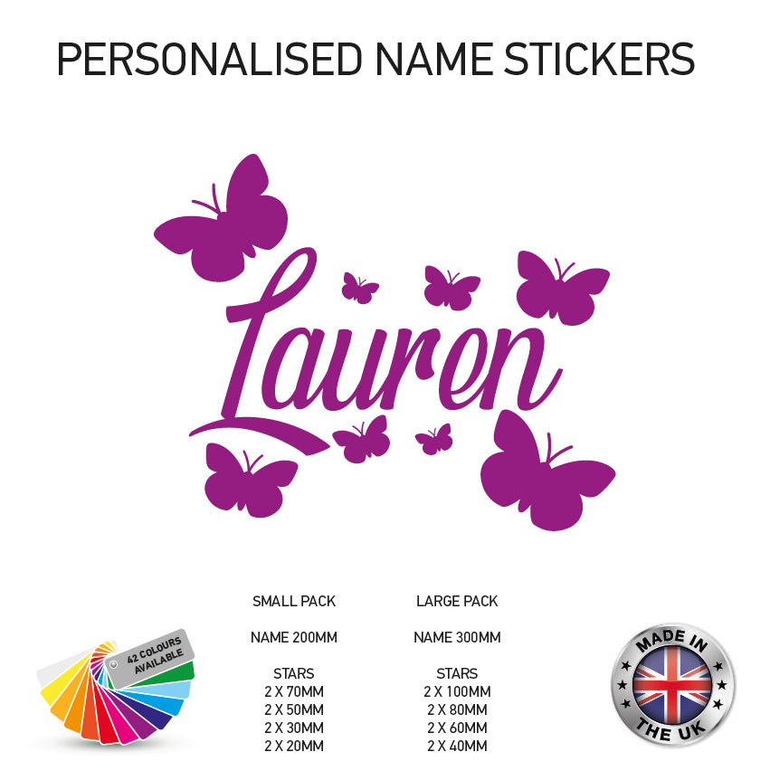 NS06 Personalised Name Butterfly Wall Stickers Boys Girls Kids Bedroom Vinyl