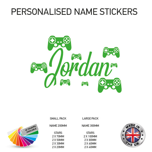 NS08 Personalised Name Gamer Wall Stickers Boys Girls Kids Bedroom Vinyl