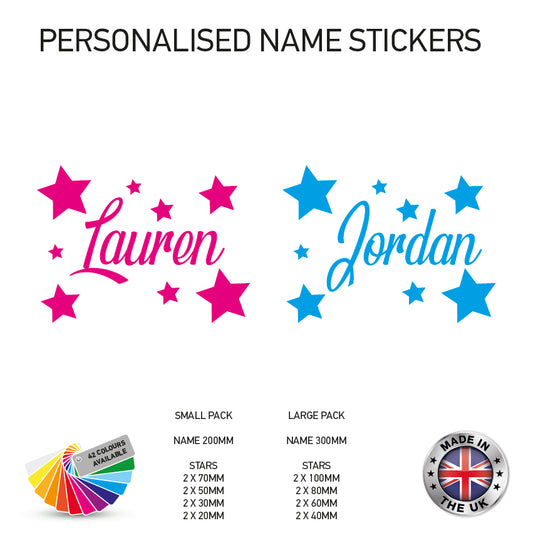 NS10 Personalised Name Stars Wall Stickers Boys Girls Kids Bedroom Vinyl