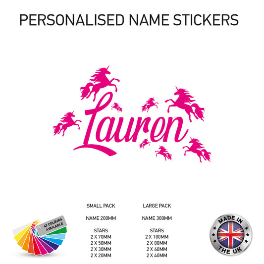 NS11 Personalised Name Unicorn Wall Stickers Boys Girls Kids Bedroom Vinyl
