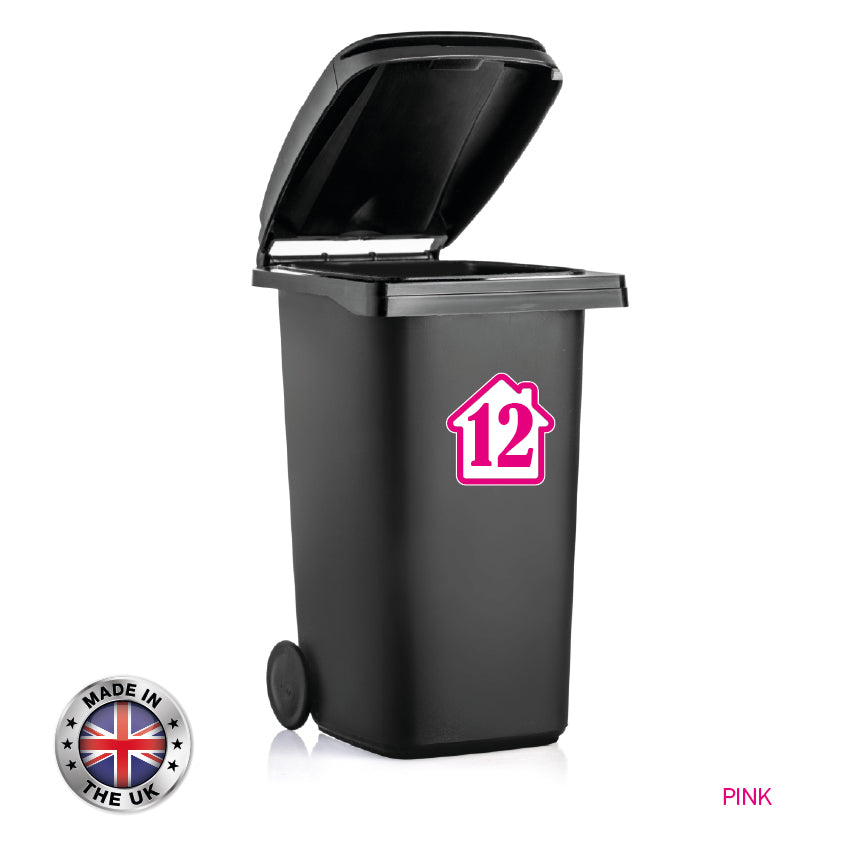 BIN02 Wheelie Bin x4 Number Rubbish Garbage Custom Stickers 150mm x 150m