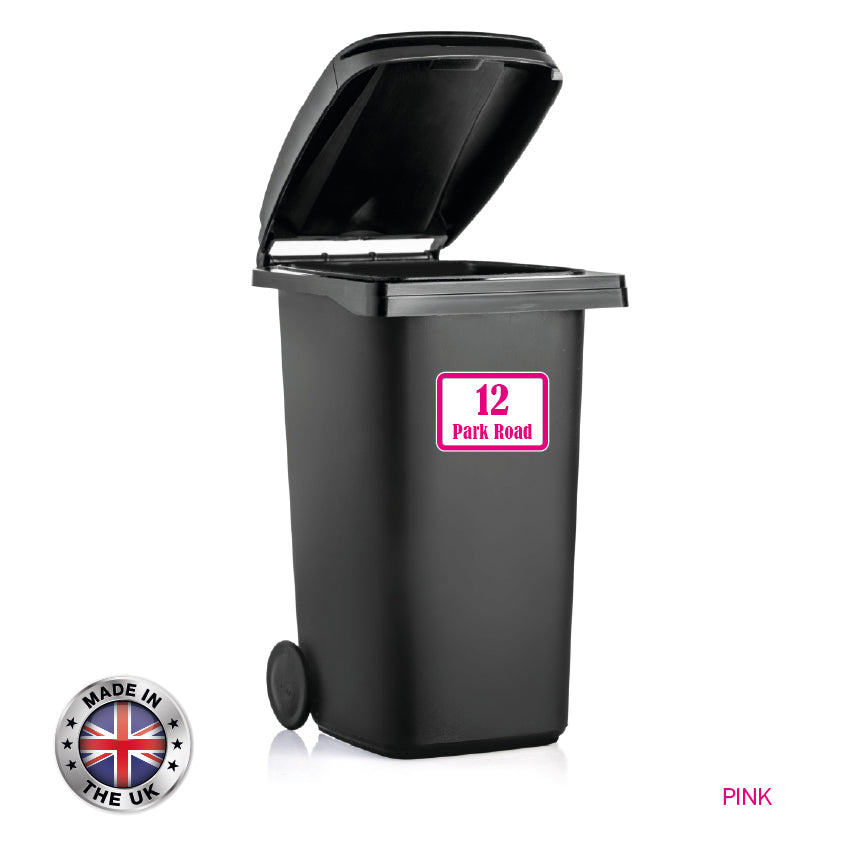BIN03 Wheelie Bin x4 Custom Number and Street Name Stickers 170mm x 120m