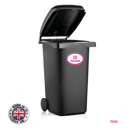 BIN04 Wheelie Bin x4 Custom Number and Street Name Oval Stickers 170mm x 120m