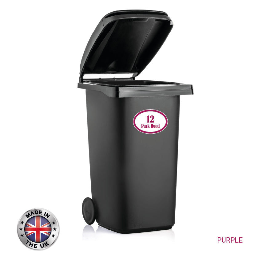 BIN04 Wheelie Bin x4 Custom Number and Street Name Oval Stickers 170mm x 120m