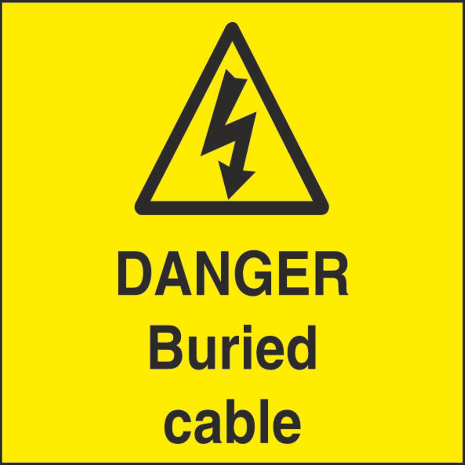WARN119B Danger Buried Cables 50MMX50MM Health And Safety Warning Sticker Latex Printed