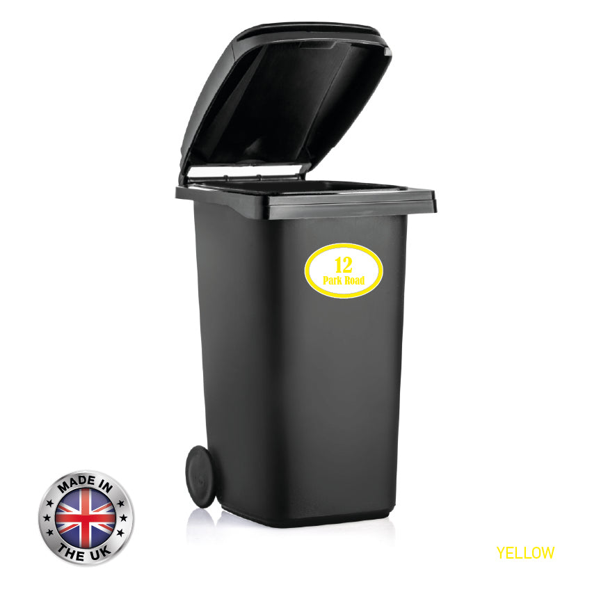 BIN04 Wheelie Bin x4 Custom Number and Street Name Oval Stickers 170mm x 120m